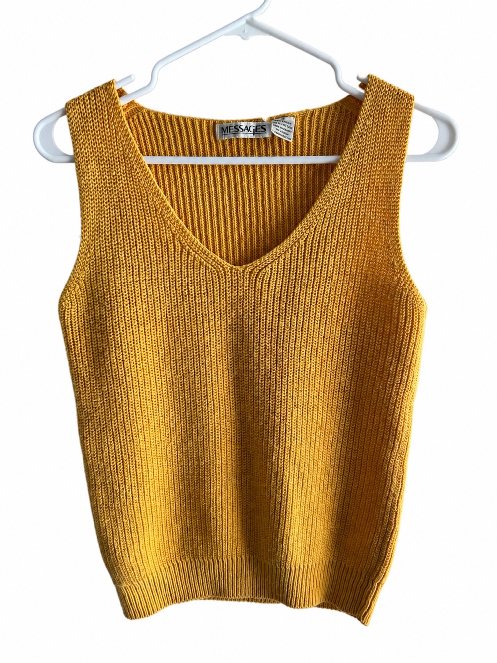 Vintage Mustard Yellow Ramie Cotton Knit Sweater Vest Size S 90s V-Neck